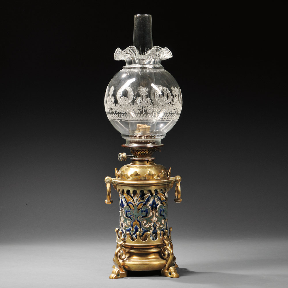 Doulton Lambeth Stoneware Oil Lamp, England, 19th century (Lot 753, Estimate $600-$800)