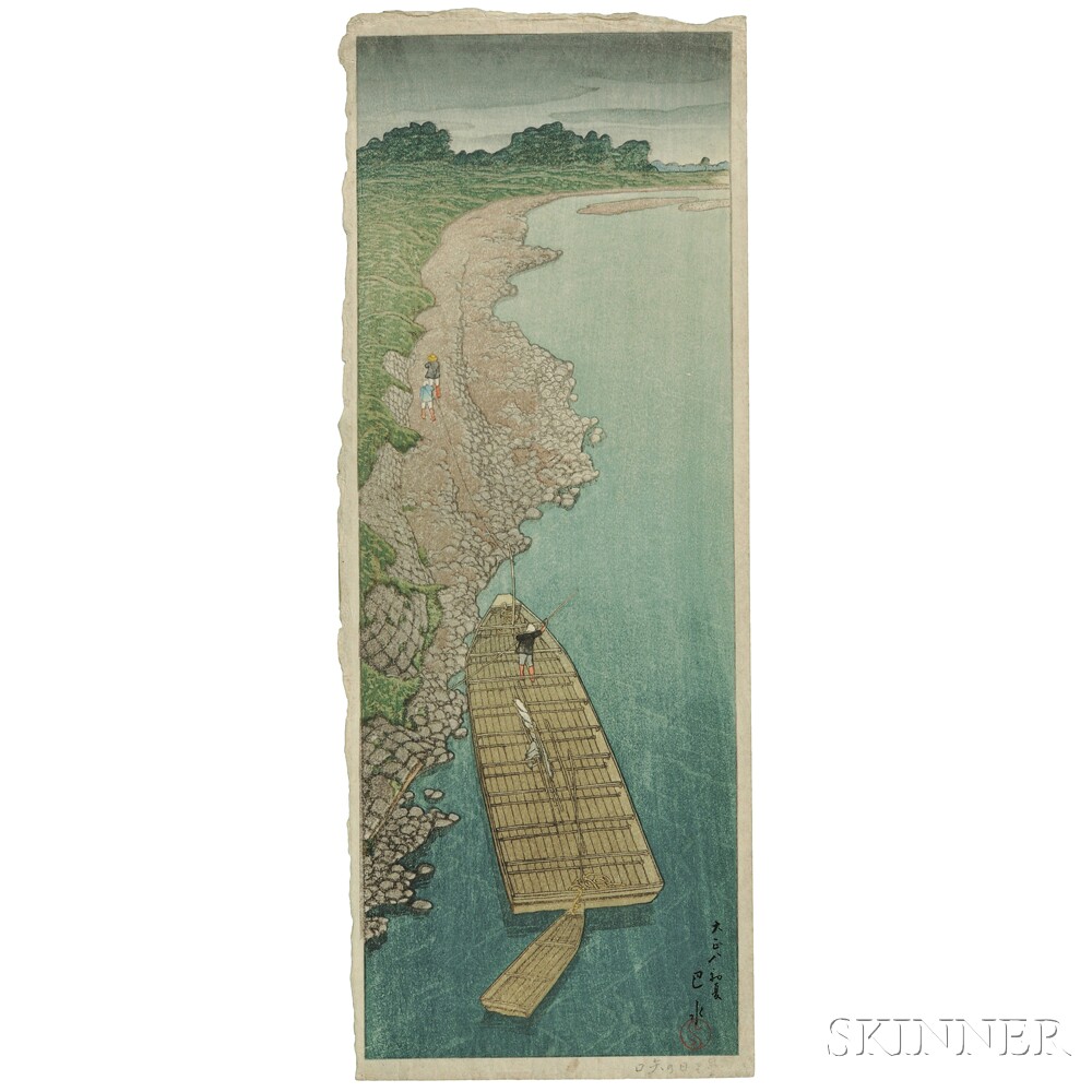 Kawase Hasui (1883-1957), Cloudy Day at Yaguchi, Japan, early summer 1919 (Lot 16, Estimate $8,000-$10,000)