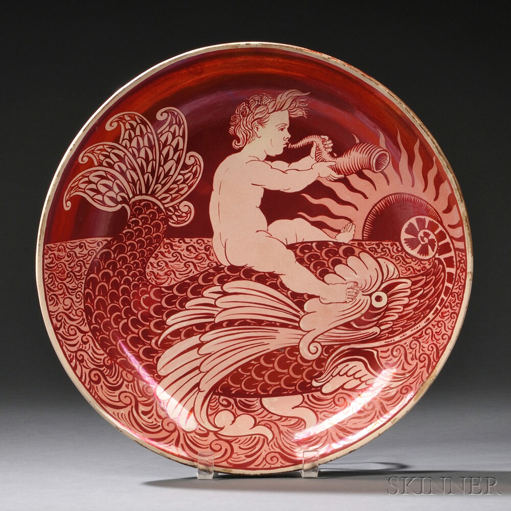 Pink Lustre Decorated Charger, England, c. 1880 (Lot 215, Estimate $700-$900)