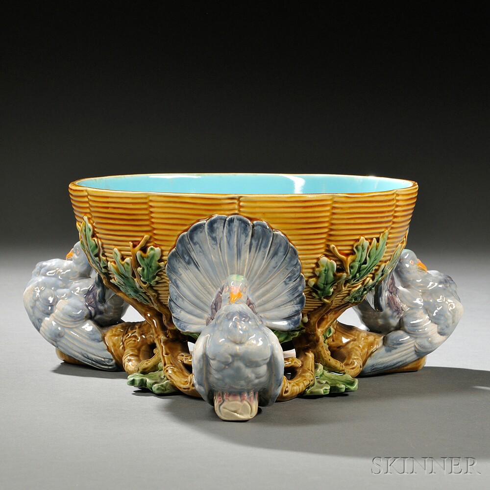 Minton Majolica Pigeon Serving Bowl, England, 1873 (Lot 262, Estimate $700-$900)