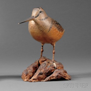 Crowell Carved and Painted Woodcock Ornamental Mantel Figure, A. Elmer Crowell (1862-1952), Sold for: $18,960