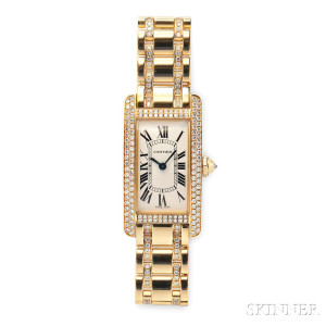 Lady's 18kt Gold and Diamond "Tank Americaine" Wristwatch, Cartier (Lot 340, Estimate $15,000-$20,000)