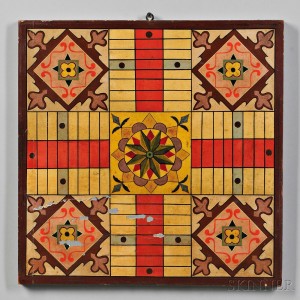 Paint-decorated and Gilt Parcheesi Game Board, America, late 19th century (Lot 1053, Estimate $800-$1,200)