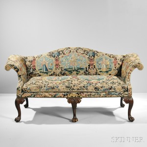 Late George III Needlepoint Settee, England, 19th century, with later components, (Lot 526, Estimate $800-1,200)