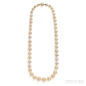 Important Natural Pearl Necklace, graduating in size from approx. 6.85 to 12.80mm. (Lot 493, Sold for: $2,211,000)
