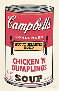 Andy Warhol (American, 1928-1987) Chicken 'n Dumplings, from Campbell's Soup II, 1969, edition of 250 (Lot 69A, Estimate $10,000-$15,000)