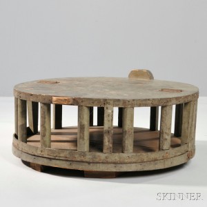 Green-painted Country Store Cheese Box, probably New England, c. 19th century (Lot 335, Estimate $400-600)