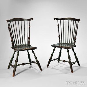 Fine Pair of Painted Fan-back Windsor Side Chairs, probably Massachusetts, c. 1795 (Lot 51, Estimate $8,000-12,000)