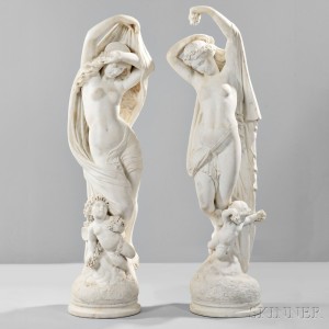 Professor Chiurazzi (Italian, 19th Century) Pair of Marble Female Nude Figures with Putti (Lot 687, Estimate $12,000-$18,000)