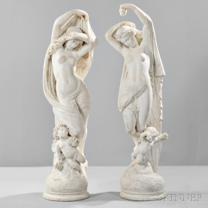 Professor Chiurazzi (Italian, 19th Century)   Pair of Marble Female Nude Figures with Putti (Lot 687, Estimate $12,000-$18,000)