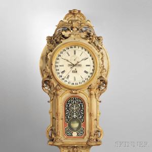 Monumental Carved and Gilded Perpetual Calendar Wall Clock, Calendar Clock Company, Hartford, Connecticut, c. 1855 (Lot 718, Estimate: $25,000-45,000)