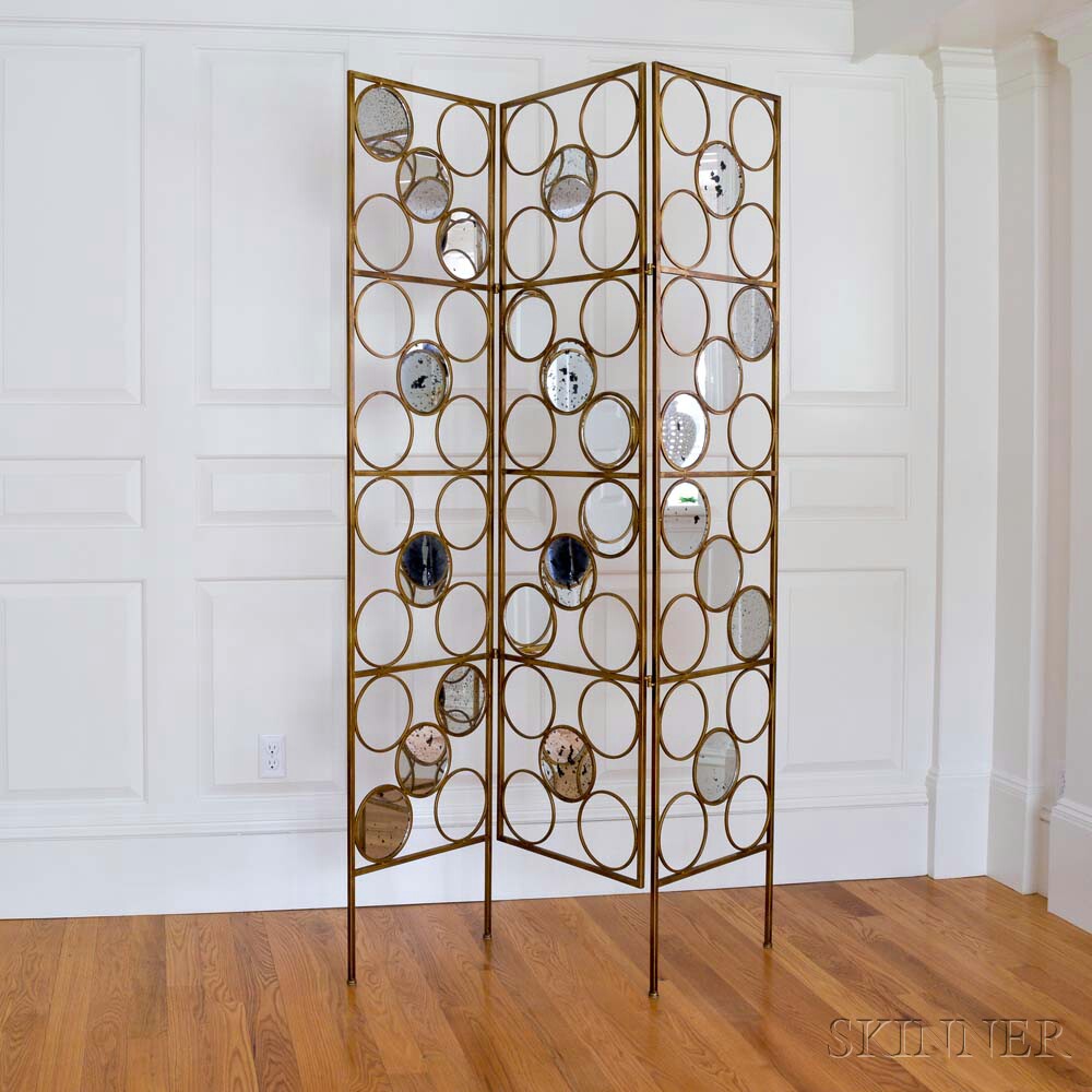 Mod-style Gilt-metal and Mirrored Three-panel Floor Screen (Lot 1226, Estimate: $60-80)