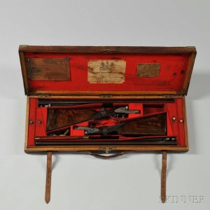 Pair of James Woodward & Sons Snap-action Sidelock 12 Gauge Double-barrel Shotgun 'The Automatic' in Maker's Case, c. 1874-79 (Lot 49, Estimate: $18,000-22,000)