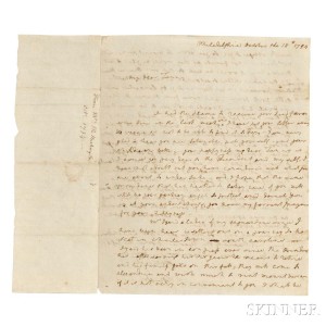 Washington, Martha (1731-1802) Autograph Letter Signed, Philadelphia, 18 October 1794 (Lot 25, Estimate: $15,000-20,000)