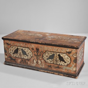 Paint-decorated Dower Chest 'Maria Elisabed Webern,' Berks County, Pennsylvania, late 18th century (Lot 63, Estimate: $10,000-15,000)