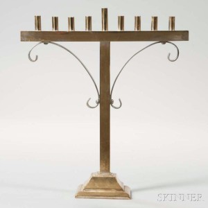 American Brass and Silverplated Hanukkah Lamp (Lot 1031) With its simple and refined form this Hanukkah lamp has a modern look and clean lines popular at the turn of the 20th century in America.