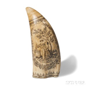 Scrimshaw Whale's Tooth with 'Sailor's Farewell' Scene, Mid-19th Century (Lot 166, Estimate: $10,000-15,000)