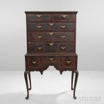 Walnut Veneer-inlaid Maple High Chest of Drawers, probably Massachusetts, early 18th century (Lot 227, Estimate: $10,000-15,000)
