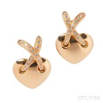 18kt Gold and Diamond "Coeur Liens" Earrings (Lot 1030, Estimate: $1,500-2,000)