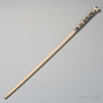 Carved and Inlaid Whale Ivory and Whalebone Cane, 19th century (Lot 144, Estimate: $1,500-2,500)