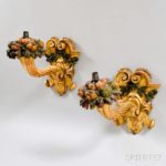 Pair of Carved, Gilt, and Painted Cornucopia Wall Sconces (Lot 1028, Estimate: $400-600)