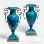 Pair of Sevres Oromlu-mounted Porcelain Vases, France, 20th century (Estimate: $300-500)