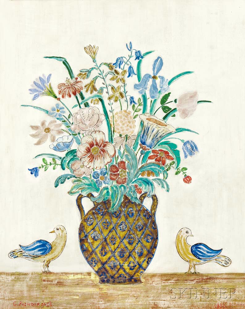Charles E. Prendergast (American, 1863-1948) Untitled (Vase with Flowers and Birds) (Lot 382, Estimate $30,000-50,000)