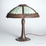 Arts and Crafts Cast Metal and Slag Glass Table Lamp, early 20th century (Lot 1027, Estimate: $300-500)