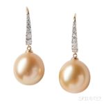 14kt Gold, Golden Pearl, and Diamond Earrings (Lot 1087, Estimate $800-1,200)