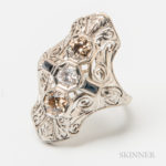 Art Deco 18kt White Gold and Diamond Three-stone Ring (Lot 1004, Estimate $500-700)