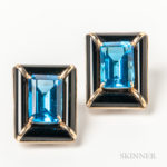 Large 14kt Gold, Onyx, and Blue Gemstone Earrings (Lot 1018, Estimate $150-250)