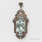 Art Deco 14kt Gold, Aquamarine, and Diamond Pendant (Lot 1050, Estimate $200-300)