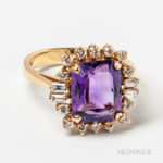 18kt Gold, Amethyst, and Diamond Ring (Lot 1294, Estimate $200-400)