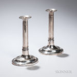 Pair Oval-base Weighted Candlesticks, Elkington 1912 Adams-style (Lot 1645, Estimate $100-150)