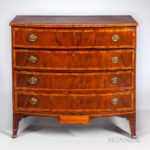 Mahogany and Mahogany Veneer Inlaid Bowfront Chest of Drawers, New Hampshire, early 19th century (Lot 1006, Estimate $1,000-1,500)