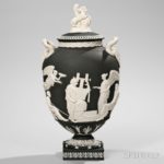 Wedgwood Solid Black Jasper Bellows Apotheosis of Homer Vase and Cover, England, 1911 (Lot 170, Estimate 2,000-3,000)