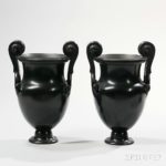 Pair of Wedgwood Black Basalt Volute Krater Urns, England, early 19th century (Lot 90, Estimate $1,200-1,800)