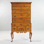 Carved Maple and Tiger Maple High Chest of Drawers, southern New Hampshire, late 18th century (Lot 101, Estimate $4,000-6,000)