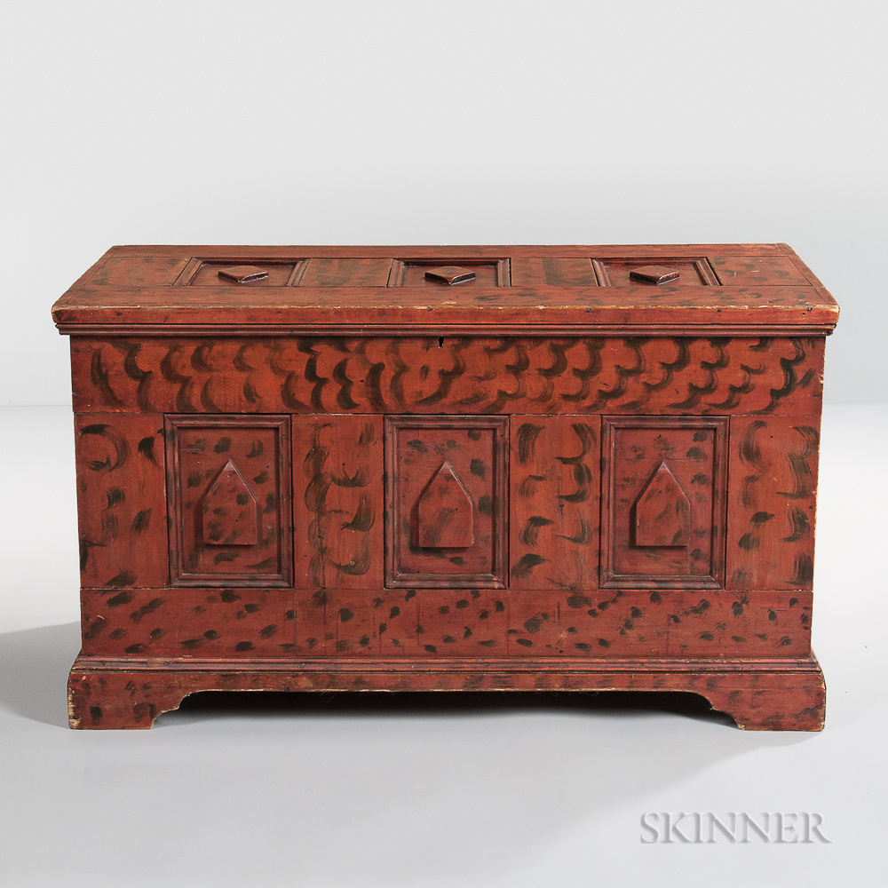 Carved and Paint-decorated Diamond-point Blanket Chest, New York, early 19th century (Lot 152, Estimate $3,000-5,000)