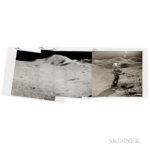 Panoramic view of David Scott in front of the Hadley-Apennine lunar mountains, Station 6, EVA 2, Apollo 15, August 1971 (Estimate $3,000-5,000)