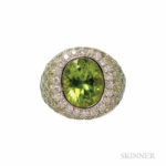 18kt White Gold, Peridot, and Diamond Ring (Lot 1147, Estimate $1,000-1,500)