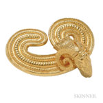 18kt Gold Ram's Head Brooch, Lalaounis, Estimate: $600-800