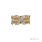 18kt Gold, Platinum, and Diamond 'Rope Six Row X Ring, Schlumberger, Tiffany & Co., Estimate: $1500-2000
