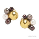18kt and 22kt Gold and Cultured Pearl Earrings, Maija Neimanis, Estimate: $500-700