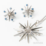 14kt White Gold, Diamond, and Sapphire Starburst Set (Lot 2034, $300-500)