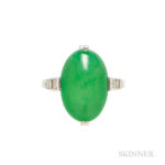 Art Deco Platinum, Jadeite Jade, and Diamond Ring, JE Caldwell (Lot 147, Estimate: $4,000-6,000)