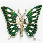 14kt Gold, Enameled, Plique-a-jour, and Diamond Articulated Butterfly Brooch (Lot 1013, Estimate: $300-500)