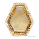 Edwardian Citrine Cameo Cuvette Brooch (Lot 1067, Estimate: $500-700)
