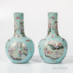 Pair of Famille Rose Turquoise-ground Vases (Lot 186, Estimate: $500-700)