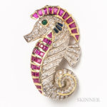 18kt Gold, Diamond, Ruby, Sapphire, and Emerald Seahorse (Lot 2025, Estimate: $300-500)